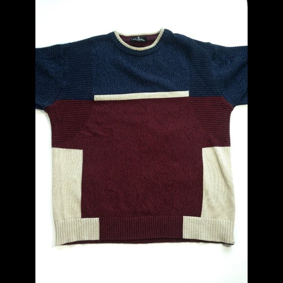 Ted Lapidus Paris Cotton Sweater Burgundy Blue Beige EXCELLENT USED CONDITION- M - Picture 2 of 9